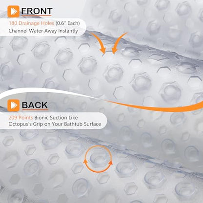 Yimobra Bathtub Mat Non Slip, 27.5"X15.5" Machine Washable Shower Floor Mat, Soft on Feet, Bath Mat with Drain Holes and Suction Cups, Bathroom Essentials, Clear - color: Clear, size: 27.5 X 15.5 Inch