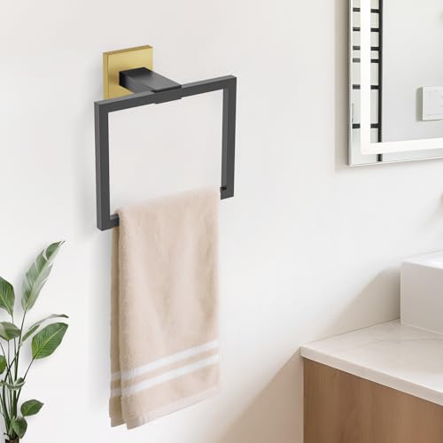 TURS Bathroom Hardware Set Black and Gold 4-Piece Towel Bar Set Include 24 Inch Towel Bar Towel Ring Towel Hook Toilet Paper Holder with Shelf Wall Mounted. - color: Black&gold, size: Set C