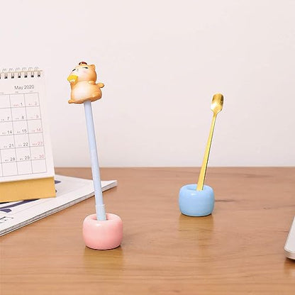 Mini Ceramics Toothbrush Holder Stand for Bathroom Vanity Countertop, Handmade Couple Toothbrush Head Holder, Shaver Holder and Office Pen Holder, Pink&Blue, Pack of 2 - color: Pink&blue