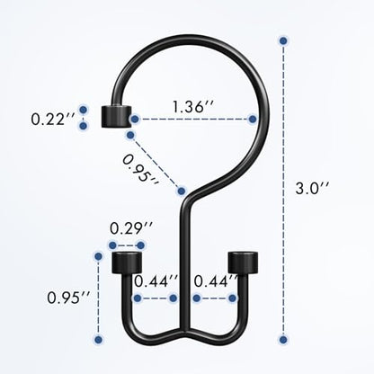 Bathway Shower Curtain Hooks Matte Black Shower Curtain Rings, 12 Pcs Double Hook Shower Curtain Hooks Rings Shower Curtain Hangers Rust Proof, Metal Shower Hooks for Bathroom Shower Curtain Rod - color: Matte Black, style: Modern