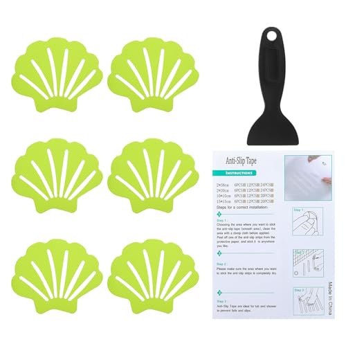 PATIKIL Bathtub Non Slip Stickers 3.54x2.76 Inch, 6 Pack Shell Safety Shower Floor Anti Slip Stickers with Adhesive Decals Scraper for Bath Tub Shower Floor Stair, Light Green - color: Light Green