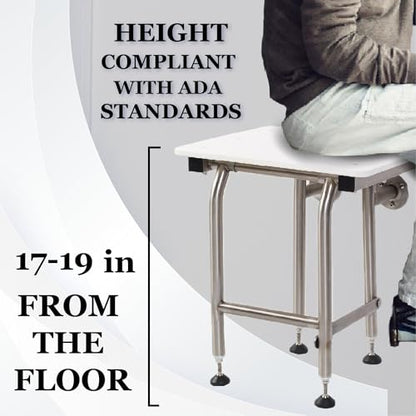 HDP Shower Seat With Legs - ADA Heavy Duty Chair for Inside Shower 600lbs | 304 Stainless Steel | for Elderly and Disabled | Folding Wall Mounted | 32" x21" Left Hand - size: 32 Left
