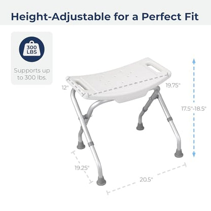 Drive Medical 12486 Folding Shower Chair, Bath Bench with Drainage, White | Folding Shower Chair Includes Drainage Holes and In-Seat Handles, Supports Users Up to 300 Pounds, White