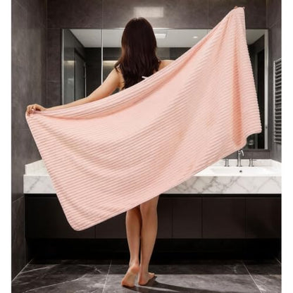 Bath Towels 2-Pack, 27.5x55 Inches - Ultra Soft and Highly Absorbent Quick Dry Microfiber Towels with Hanging Loop, Beauty Twill Stripe Design for Bath, Beach, Gym - color: 2pink