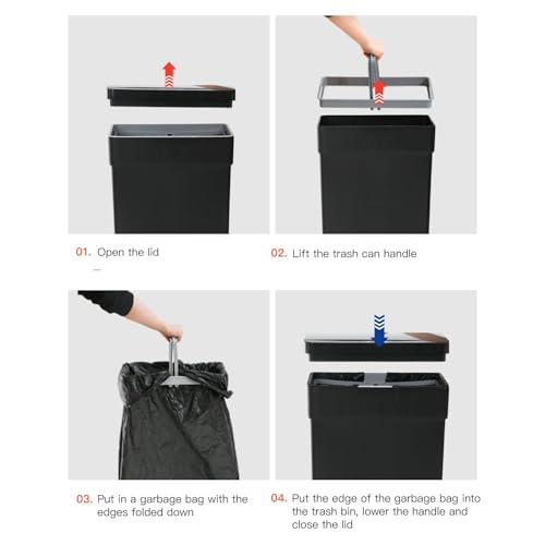 BestOffice 13 Gallon Kitchen Trash Can, Touchless Automatic Lid, Black | Plastic, Hands-free disposal, Odor Control, ,Wipe-clean surface,50Liter for Kitchen, Office, Indoor Use - color: New Black