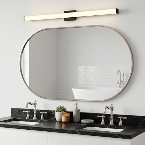 URSOLA 48" Modern LED Bathroom Light Fixtures, Matte Black 3CCT Dimmable Bathroom Vanity Light Over Mirror, Bathroom Vanity Bath Bar Lights with Double Layer Acrylic Shade - color: Matte Black, size: 48inch