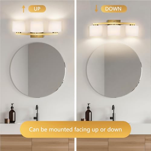 Bathroom Light Fixtures, 3-Light Modern Gold Vanity Light Over Mirror, Wall Sconces with Oval-Shaped White Glass Shades for Living Room, Bedroom, Hallway, E26 Base - color: Gold