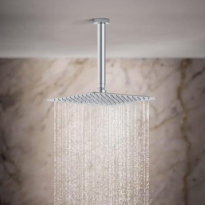 Shower System Modern Rain 8 inches Brass Faucet Set With Valve and Diverter Shower Mixer With Handheld High Pressure Square Rainfall Shower Valve (12'' Ceiling Mount, Chrome Polished) - color: Chrome Polished, style: 12'' Ceiling Mount