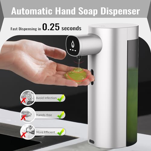 Automatic Liquid Soap Dispenser Touchless, USB Rechargeable Smart Hand Soap Dispenser, 13.5oz/400ml, 3-Level Adjustable, Compatible with Thick Thin Dish Soap for Bathroom Kitchen, Clog-Free (Silver) - color: Silver