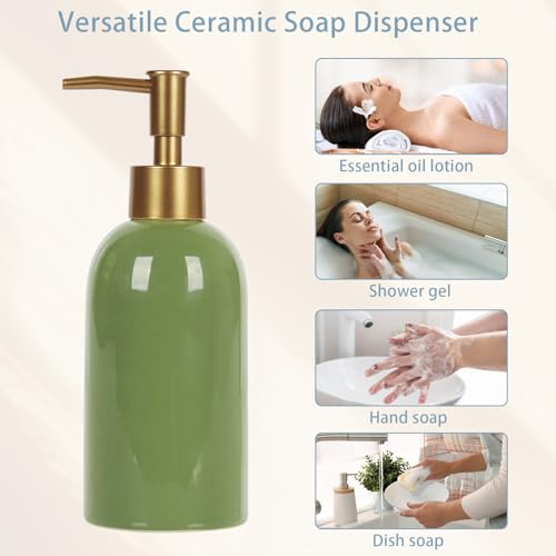Natheeph Soap Dispenser for Bathroom/Kitchen Fill Hand Soap/Dish Soap,14OZ | Soap Pump Dispenser Bottle, Ceramic Soap Dispenser Refillable Shampoo/Lotion/Liquid/Detergent for Bathroom/Kitchen, Green - color: Green