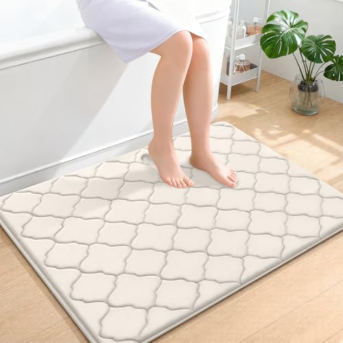 OLANLY Memory Foam Bath Mat Rug 40x32, Ultra Soft and Absorbent Bathroom Rugs, Non-Slip, Comfortable, Machine Washable Bath Carpet for Bathroom Floor, Tub, Shower and Home Decor Accessories, Ivory - color: Ivory, size: 40" X 32"