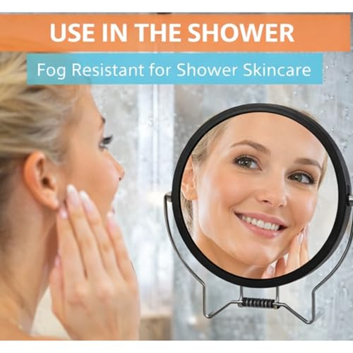 Tabletop Makeup Mirror with Stand, Double Sided 1X/2X Magnification, 5" x 4" Oval Vanity Mirror, 360° Swivel Desk Mirror for Bathroom Countertop, Portable Cosmetic Mirror for Travel and Bedroom