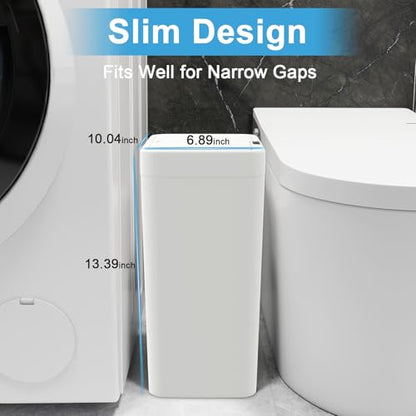 Naisu 2 Pack 4 Gal Bathroom Trash Can with Lid,Automatic Garbage Can with Touchless and Sealed Design,Slim Motion Sensor Waterproof Plastic Trash Bin Suitable for Bedrooms,Bathrooms,Kitchens,(White - color: White