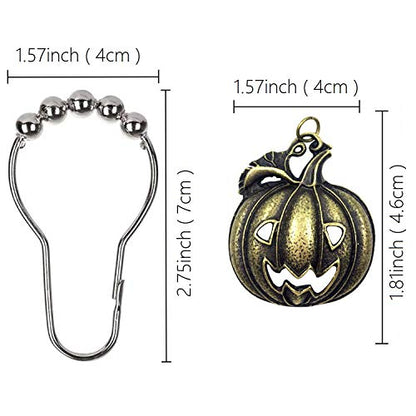 Set of 12 Halloween Smiling Pumpkins Shower Curtain Hooks Ring Stainless Steel Rustproof Bathroom Kids Room Fashion Home Decor (Bronze) - color: Bronze