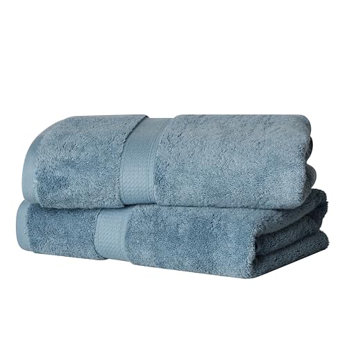 Superior Egyptian Cotton Plush & Absorbent, Bath Towel Set of 2, Denim Blue | Quick Dry, Soft Luxury Towel Set, Bath Essentials for Bathroom, Guest Bath, Spa, 2 Piece Bath, Madeline Towels - color: Denim Blue, size: ﻿Bath Towel 2-Pack