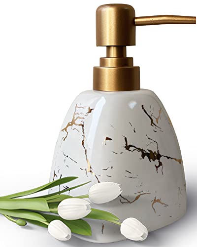Ceramic Soap Dispenser for Bathroom White Soap Dispenser for Kitchen Dish Soap Dispenser with Marble Pattern Liquid Hand Soap Dispenser Pump Bottle (Pyramid White Marble Bottle) - color: Pyramid White Marble Bottle