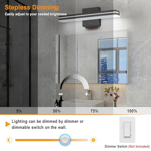 SineRise LED Modern Bathroom Vanity Light Fixtures (16-Inch, 3000K/4000K/6000K, Dimmable), Matte Black Modern Acrylic Bathroom Wall Lighting Fixtures Over Mirror - color: Matte Black, size: 16-Inch