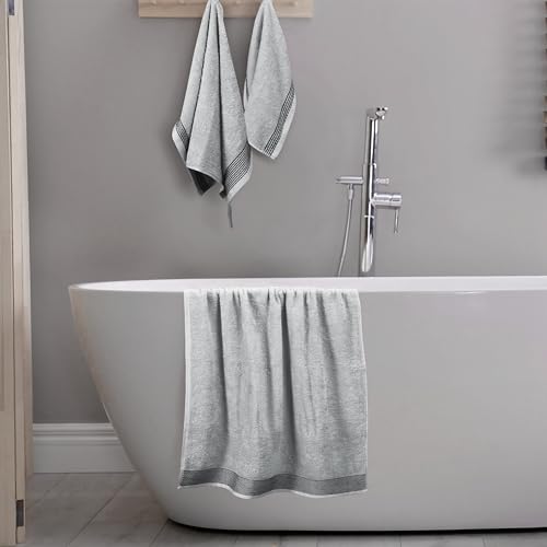 Ultra Soft 3 Pack Cotton Towel Set, Contains a Bath Towel 28x55 inch, a Hand Towel 16x24 inch & a Wash Coth 12x12 inch, Ideal Everyday use, Compact & Lightweight -Light Grey - color: Light Grey, size: 3 Pack Set