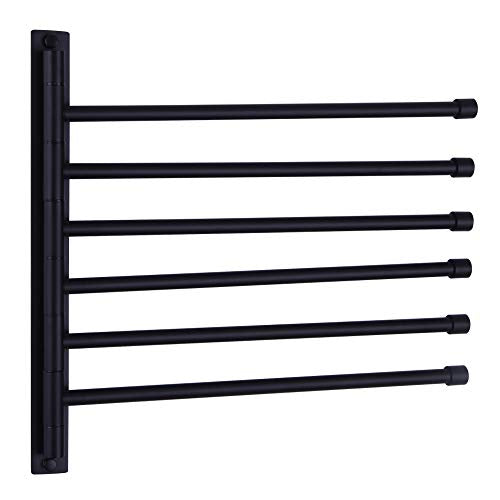 Swivel Hand Towel Bar Bathroom Swing Hanger Towel Rack Holder Matte Black Finish, Wall Mounted, 6-Arm - color: Black
