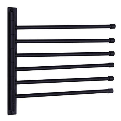 Swivel Hand Towel Bar Bathroom Swing Hanger Towel Rack Holder Matte Black Finish, Wall Mounted, 6-Arm - color: Black