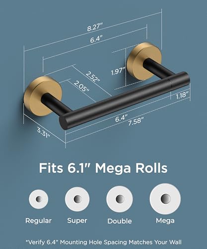 FORIOUS Commercial Toilet Paper Holder Wall Mount Bathroom Tissue Holder | Black & Gold | SUS304 Stainless Steel Rustproof | Double Post Pivoting Toilet Paper Roll Holder | Screw-In | Round Base - color: Matte Black & Brushed Gold