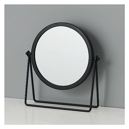 APLUSH Double-Sided Metal Makeup Mirrors, Vanity Tabletop Mirror, 360°Rotation Vanity Mirror with Stand(Color:Black,Size:A) - color: Black, size: A