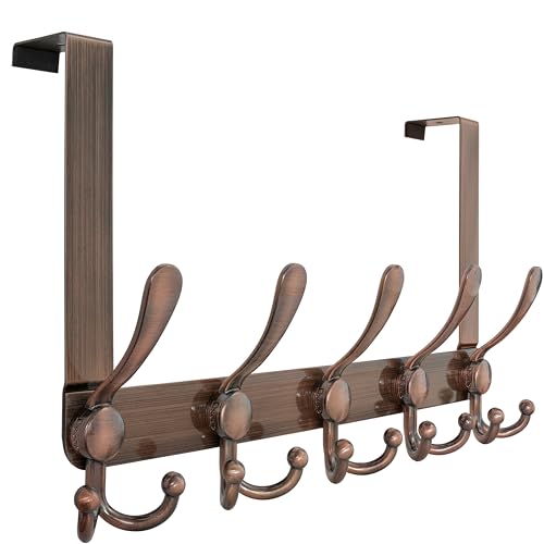 Over Door Hook 2.0 - Upgraded Version - Simple-Assembly, Strong, Heavy-Duty Stainless Steel 5-Tri-Hook Over The Door Hanger Rack, SimpleStrong Series, Antique Copper - color: Copper