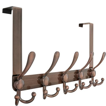Over Door Hook 2.0 - Upgraded Version - Simple-Assembly, Strong, Heavy-Duty Stainless Steel 5-Tri-Hook Over The Door Hanger Rack, SimpleStrong Series, Antique Copper - color: Copper