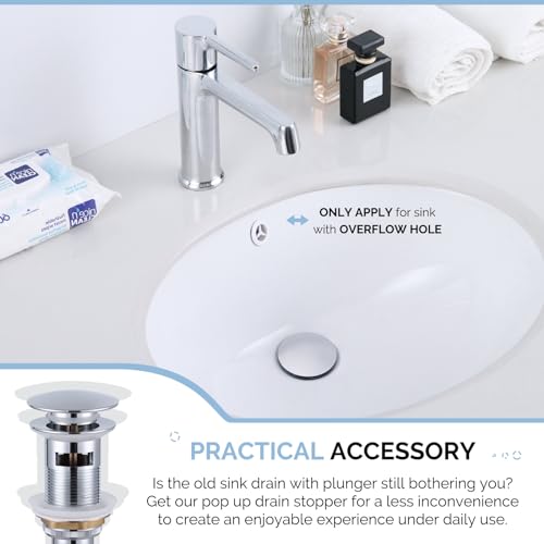 Angle Simple Bathroom Sink Drain, Pop Up Stopper with Overflow Hole, Chrome | Brass Sink Stopper with Stainless Steel Tailpiece, Fit 1.61 to 2 Inches Diameter of Drain Hole - color: Chrome