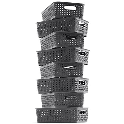 NETANY Plastic Storage Baskets - 8 Pack, Gray, Durable, Easy to Use, Flexible, Multi-Purpose, Ideal for Closets, Cabinets, Shelves, Countertops - color: Gray