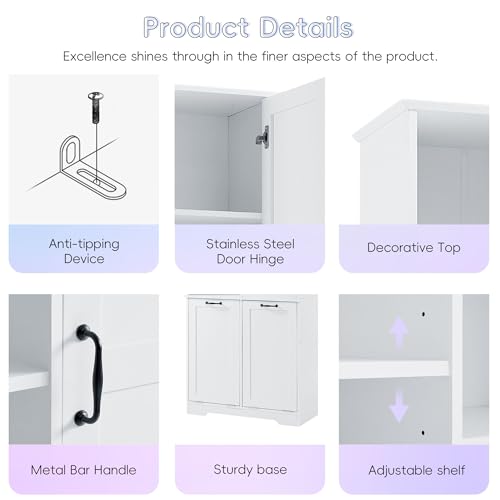 Merax Cabinet with Tilt-Out Laundry Hamper Basket, Tall Bathroom Storage Organizer Linen with Open Shelf for Home, Freestanding, White - color: White