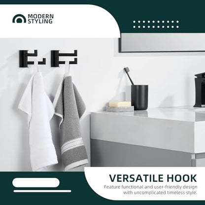 Angle Simple Swivel Towel Hook, 2 Pack Bathroom Robe Coat Hook, Matte Black | Solid SUS304 Stainless Steel Hand Towel Holder, Space Saver for Shower Entryway Closet, 2 Foldable Arms, Screws Wall Mount - color: Matte Black, size: 2 Pack