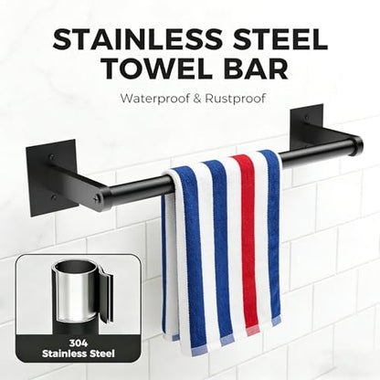 Towel Rack, 24-Inch Towel Holder 304 Stainless Steel, Hardware Set Towel Bar for Bathroom, Kitchen, Cabinet in Hotel or Home, Matte Black & Wall Mounted - size: 24