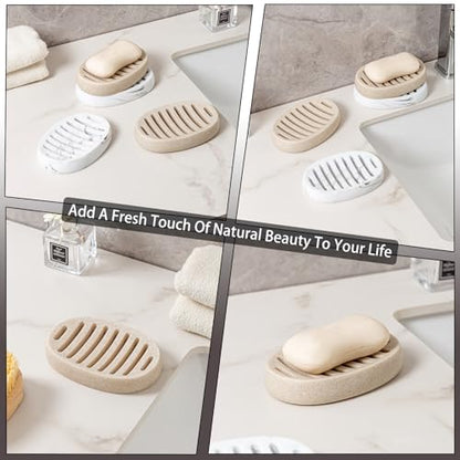 Soap Dish, Simple Oval Bar Soap Holders, Self Draining, Beige | Modern,Sandstone Look, Soap Saver Spone Holder Tray for Shower Bathroom Sink Countertop Kitchen Bathtub - color: Beige