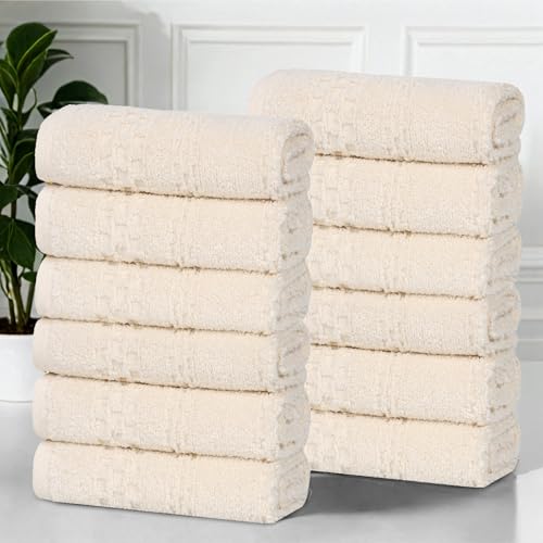 Superior Playa Zero Twist Cotton Medium Weight Small Towels, for Kitchen, Bathroom, Shower, Spa, Plush, Quick Dry, Ultra-Soft Essentials, Waffle Textured, Face Towels Washcloths, Set of 12, Ivory - color: Ivory, size: Washcloth - 12PC