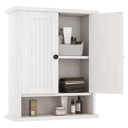 Homeiju Wooden Farmhouse Style Rustic Medicine Cabinet with Two Barn Doors, Wooden Wall Mounted Storage Cabinet with Open and Hidden Storage Space, for Bathroom, Living Room, Kitchen, White - size: 23.6'' H