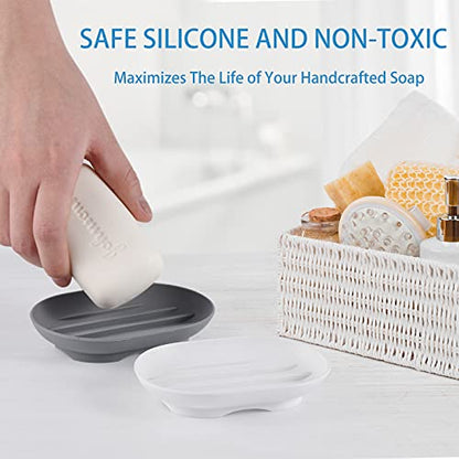 Bathroom Soap Dishes Dish Holder Stand Saver Tray Case for Shower-Silicone Rubber Drainer Dishes for Bar Soap Sponge Scrubber Bathroom Kitchen Sink-Dishwasher Safe-Drains Water,Extends Soap Life