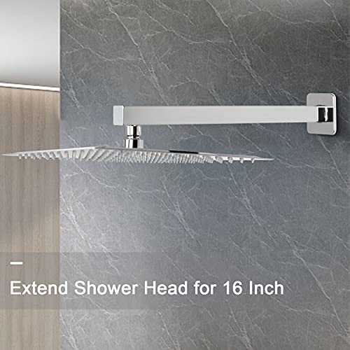 Shower Arm, Rain Shower Head Extension Extender, With Flange and Teflon Tape, Made of Thicken Stainless Steel for Bathroom Rainfall Shower (16 Inch, Chrome) - color: Chrome, style: 16 Inch