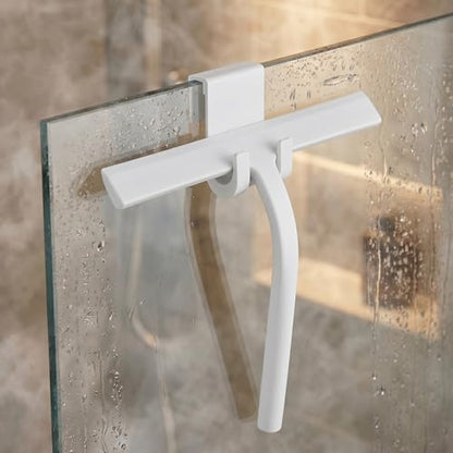 Shower Squeegee for Glass Doors, Mirror Window Tile Scrubber Cleaner with Hook Silicone (White) - color: White