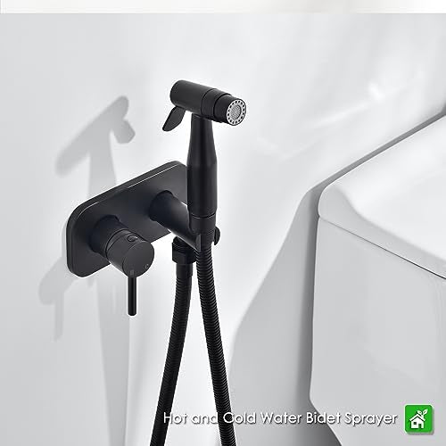 Matte Black Bidet Sprayer for Toilet, Hot and Cold | Warm Water, Hot and Cold Mixing Valve, Handheld, Bidet Attachment