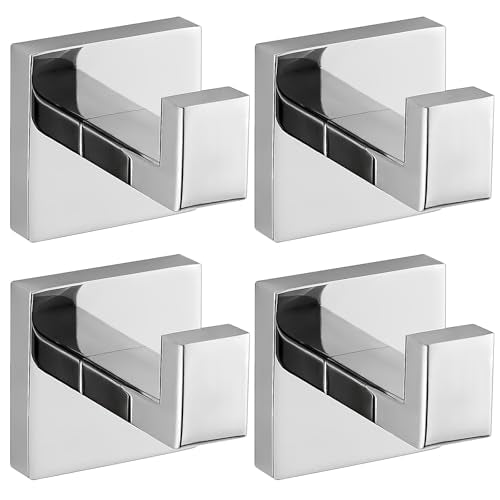 Chrome Polished Towel Hooks for Bathrooms, Heavy Duty Wall Mounted Stainless Steel Modern Hook, 4 Pack – Ideal for Hanging Towels, Robes, Coats, in Kitchen, Bedroom, Bathroom, or Hotel - color: Chrome polished