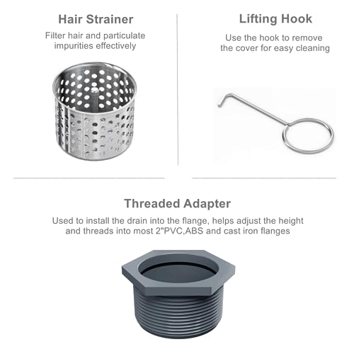 4 Inch Square Shower Drain with Tile Insert Grate, Brushed | 304 Stainless Steel, Square Tile Floor Drain for Bathroom, Removable Tile-In Drain Grate with Hair Strainer, cUPC Certified - size: 4 inch