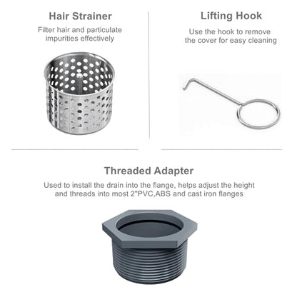 6 Inch Square Shower Drain with Tile Insert Grate, Brushed | 304 Stainless Steel, Square Tile Floor Drain for Bathroom, Removable Tile-In Drain Grate with Hair Strainer, cUPC Certified - size: 6 inch