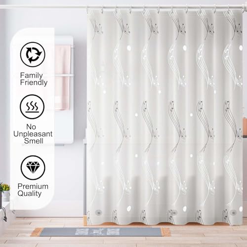 TIKABC Shower Curtain Liner, 4G PEVA Shower Liner, Plastic Waterproof Shower Curtains, 72x72 inch with Grommet Holes 3 Magnetic Weights - color: White Fireworks
