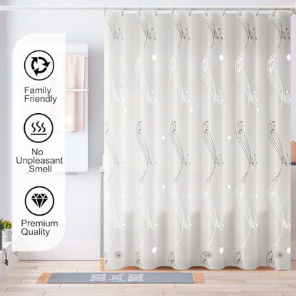TIKABC Shower Curtain Liner, 4G PEVA Shower Liner, Plastic Waterproof Shower Curtains, 72x72 inch with Grommet Holes 3 Magnetic Weights - color: White Fireworks