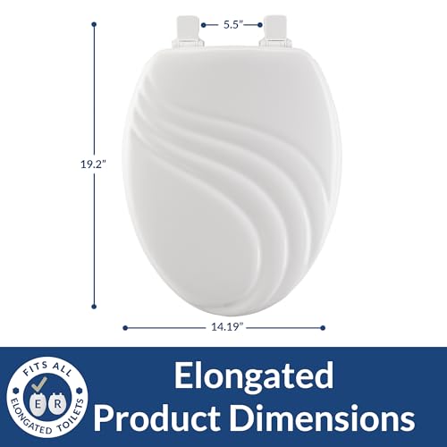 Mayfair Sculptured Swirl Toilet Seat, Easy Clean Hinges with Durable Wood Seat, Made in USA, Elongated, White - color: White, size: Elongated, style: Swirl