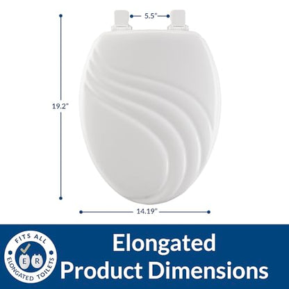 Mayfair Sculptured Swirl Toilet Seat, Easy Clean Hinges with Durable Wood Seat, Made in USA, Elongated, White - color: White, size: Elongated, style: Swirl