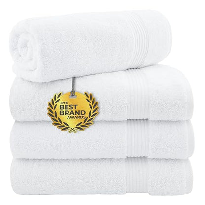 Cotton Paradise Turkish Towel Set, Soft Absorbent Quick Dry, 4 Piece Bath Towel Set, Snow White - color: Snow White, size: 27"x54"
