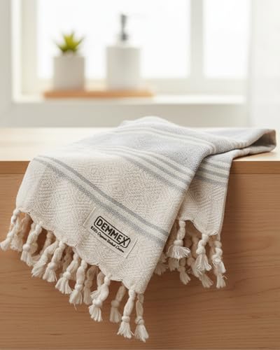 DEMMEX Organic Turkish Hand Towels for Bathroom – 100% Oeko-TEX Certified Turkish Cotton, Quick Dry, Lightweight Kitchen & Travel Towels, Diamond Weave, Large 18x36 Inches, Set of 2, Gray - color: Grey