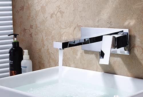 SUMERAIN Wall Mount Bathroom Faucet Single Handle, Chrome | Vessel Sink Faucet, Solid Brass, Rough in Valve and Wall Escutcheon Plate Included - color: Chrome, size: Right-Handed